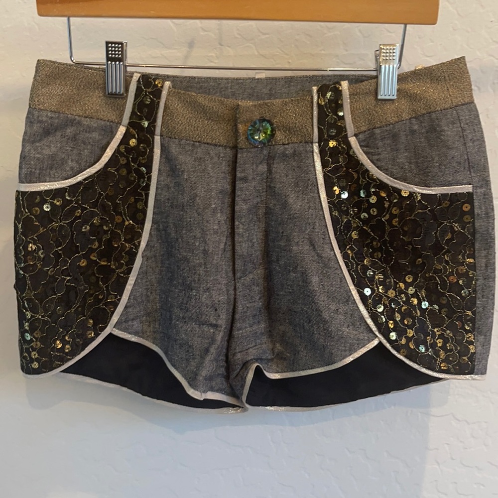 Meghan Los Angeles Lurex Linen and Sequin Shorts